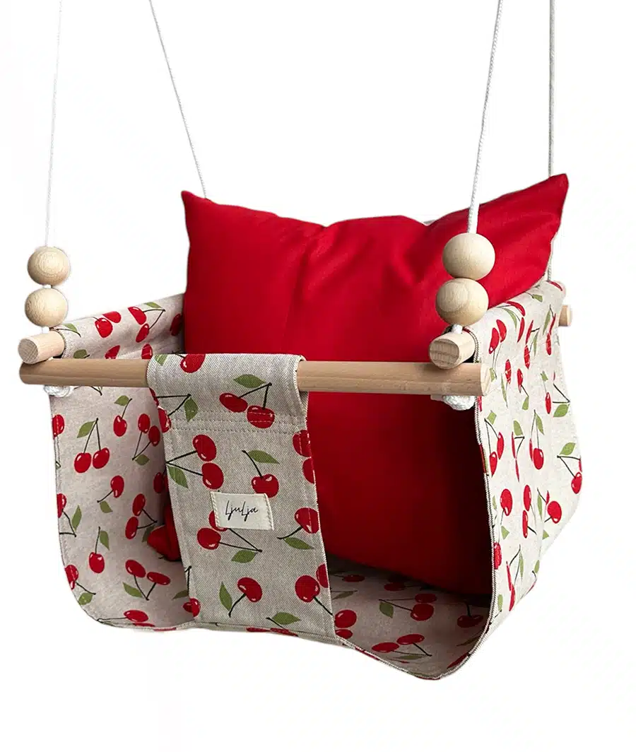 ljuljačka za bebe i djecu sa jastukom -trešnje2